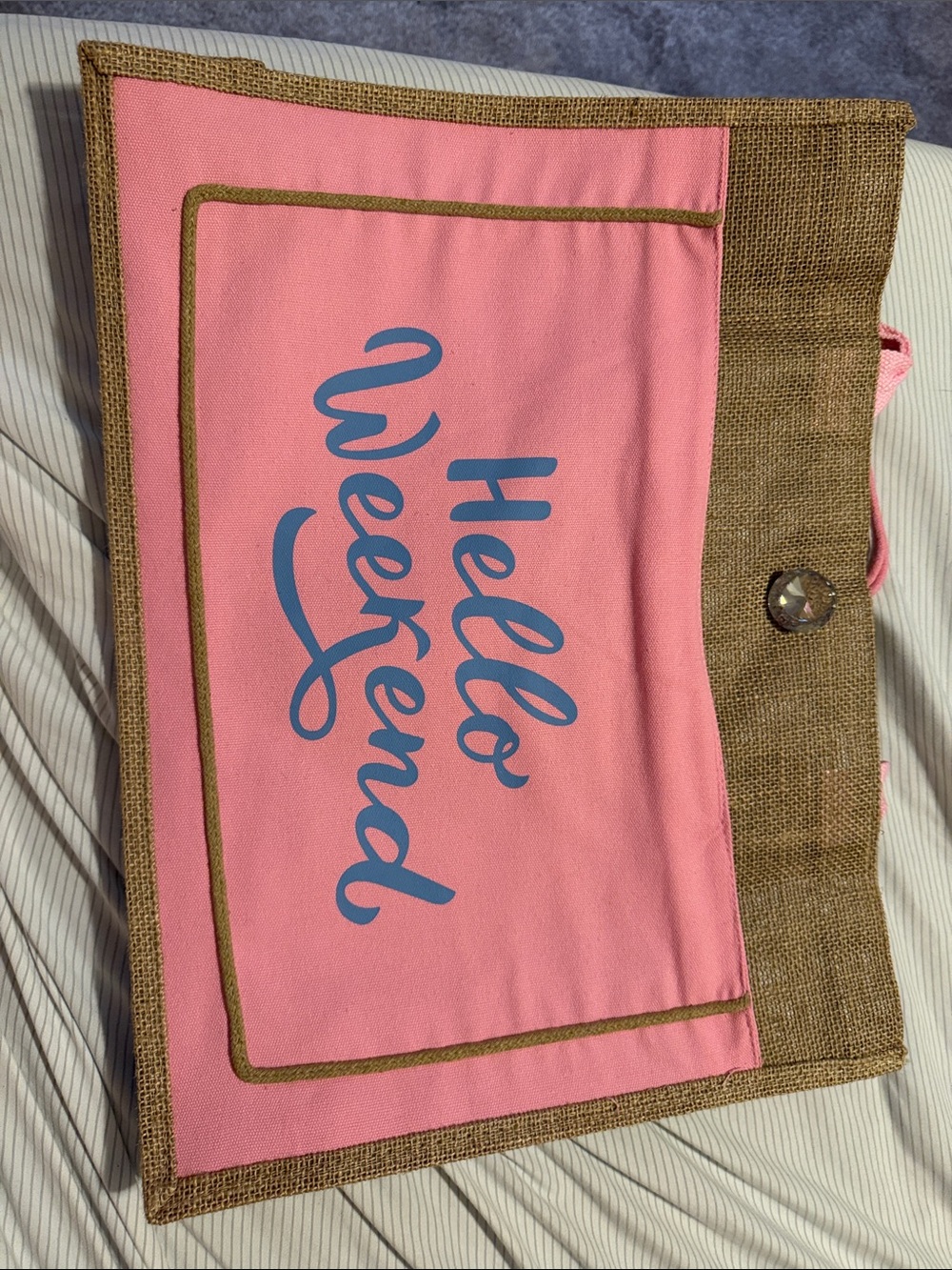 Hello Weekend Pink Canvas & Burlap Tote Bag